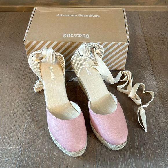Soludos Tall Wedge Linen Espadrilles in Dusty Rose - Picture 4 of 13